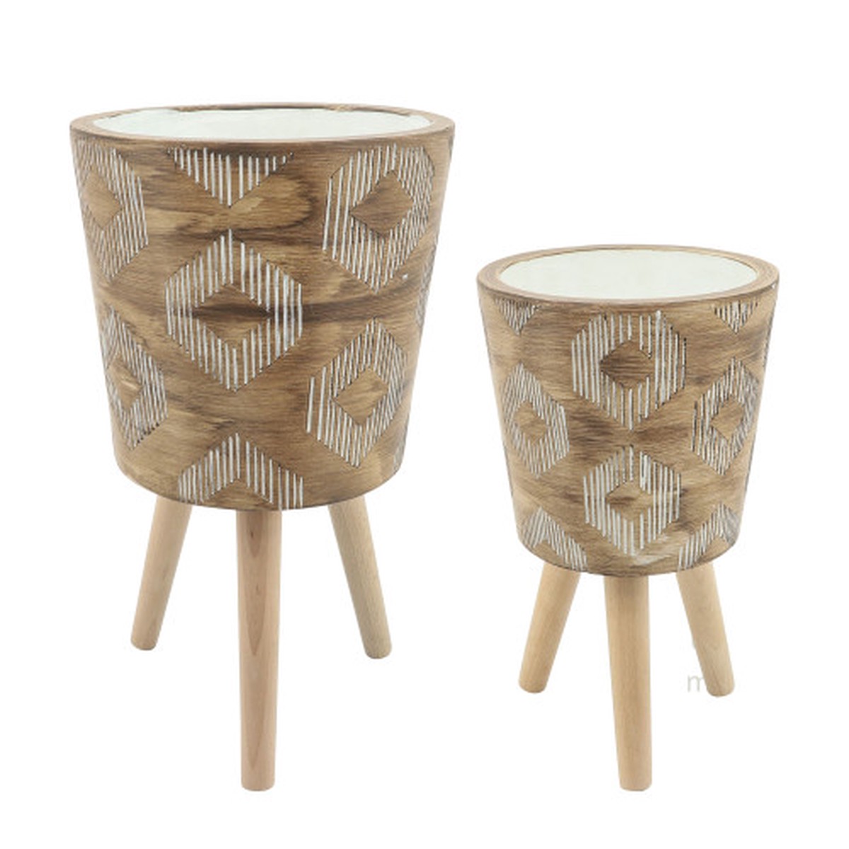 Diamond Outdoor Planters with Tripod Legs - 21" - Brown and Beige - Set of 2