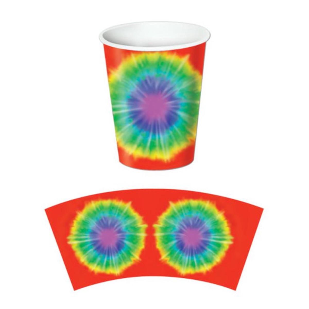 Disposable Tie-Dyed Hot & Cold Paper Party Cups - 9 oz - Multicolor - Pack of 96