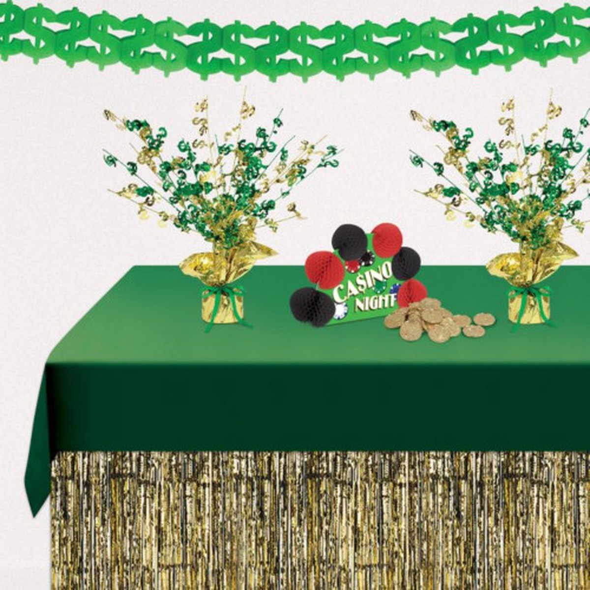 Dollar Sign Party Centerpiece - 15" - Gold and Green - Pack of 12