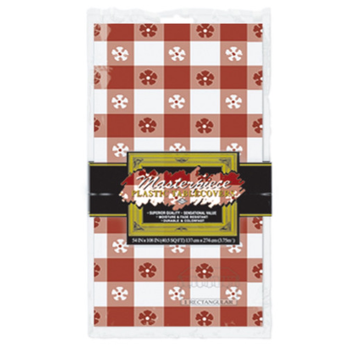 Floral Checkered Disposable Party Tablecloth 108 Brown and White Pack of 12