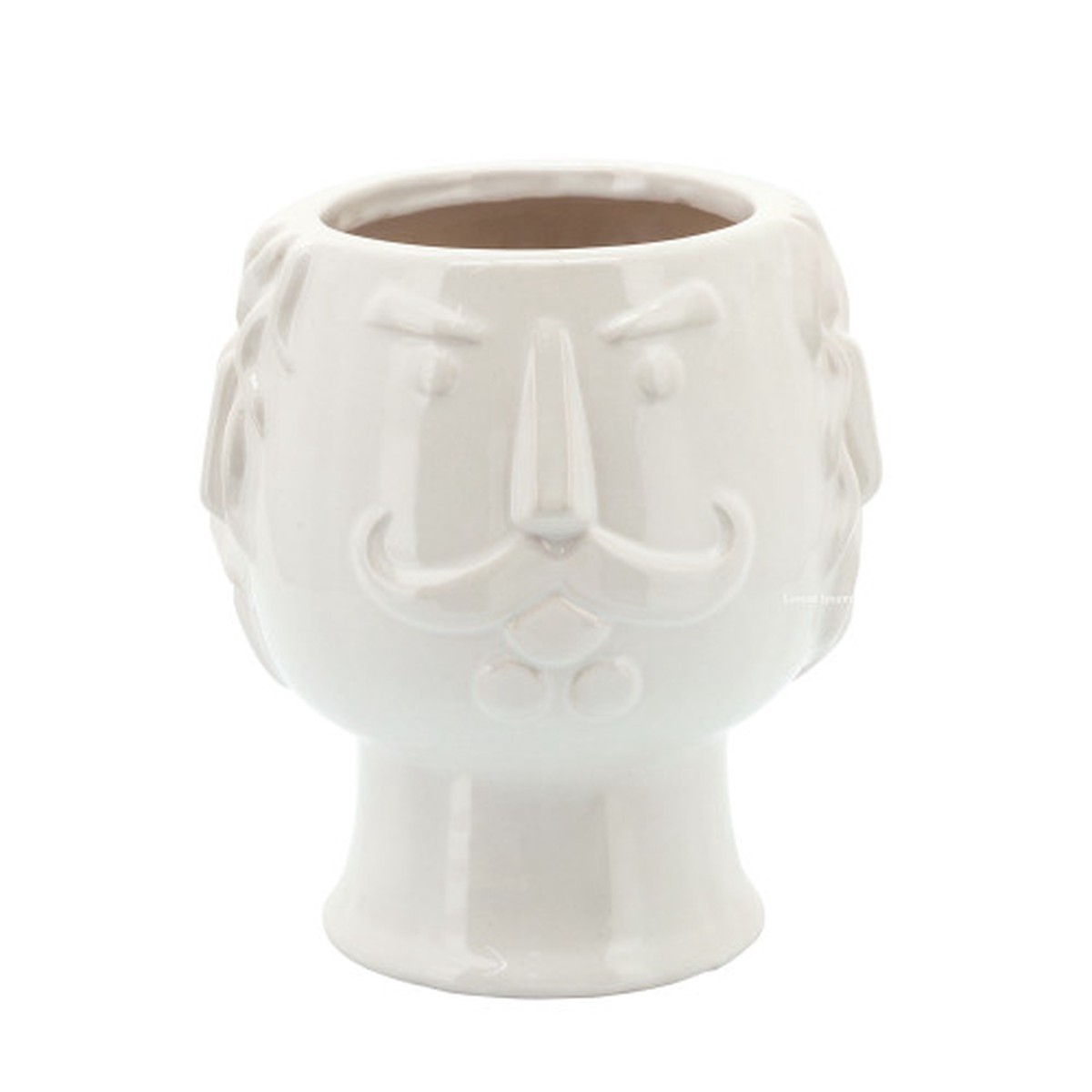 Glossy Finish Ceramic Grandpa Face Planter - 7" - White