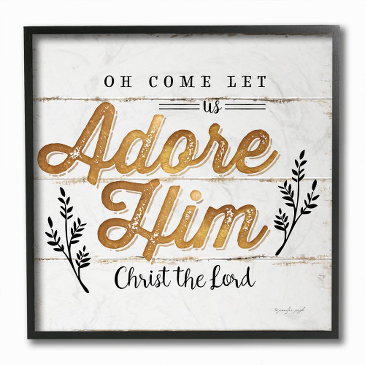 Gold and White Adore Him Christmas Holiday Framed Wall Art 12" x 12"