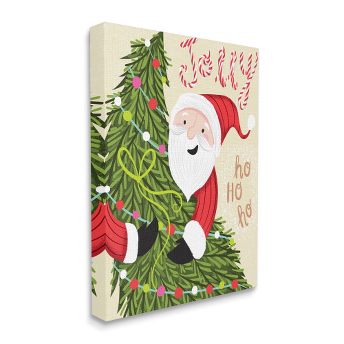 Green and Beige Jolly Santa Claus Christmas Tree Rectangular Canvas Wall Art Decor 48" x 36"