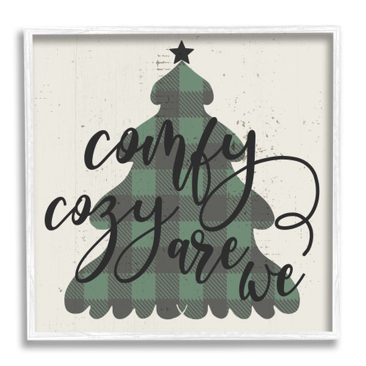 Green and Black "Comfy Cozy Are We" Plaid Christmas Tree Wall Framed Art Decor 12" x 12"