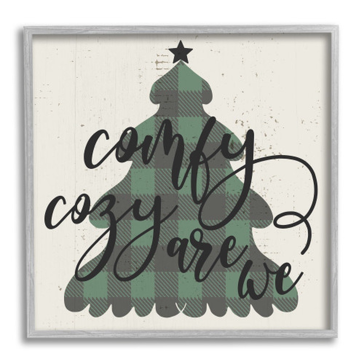 Green and Black Framed "Comfy Cozy Are We" Plaid Christmas Tree Wall Art Decor 24" x 24"
