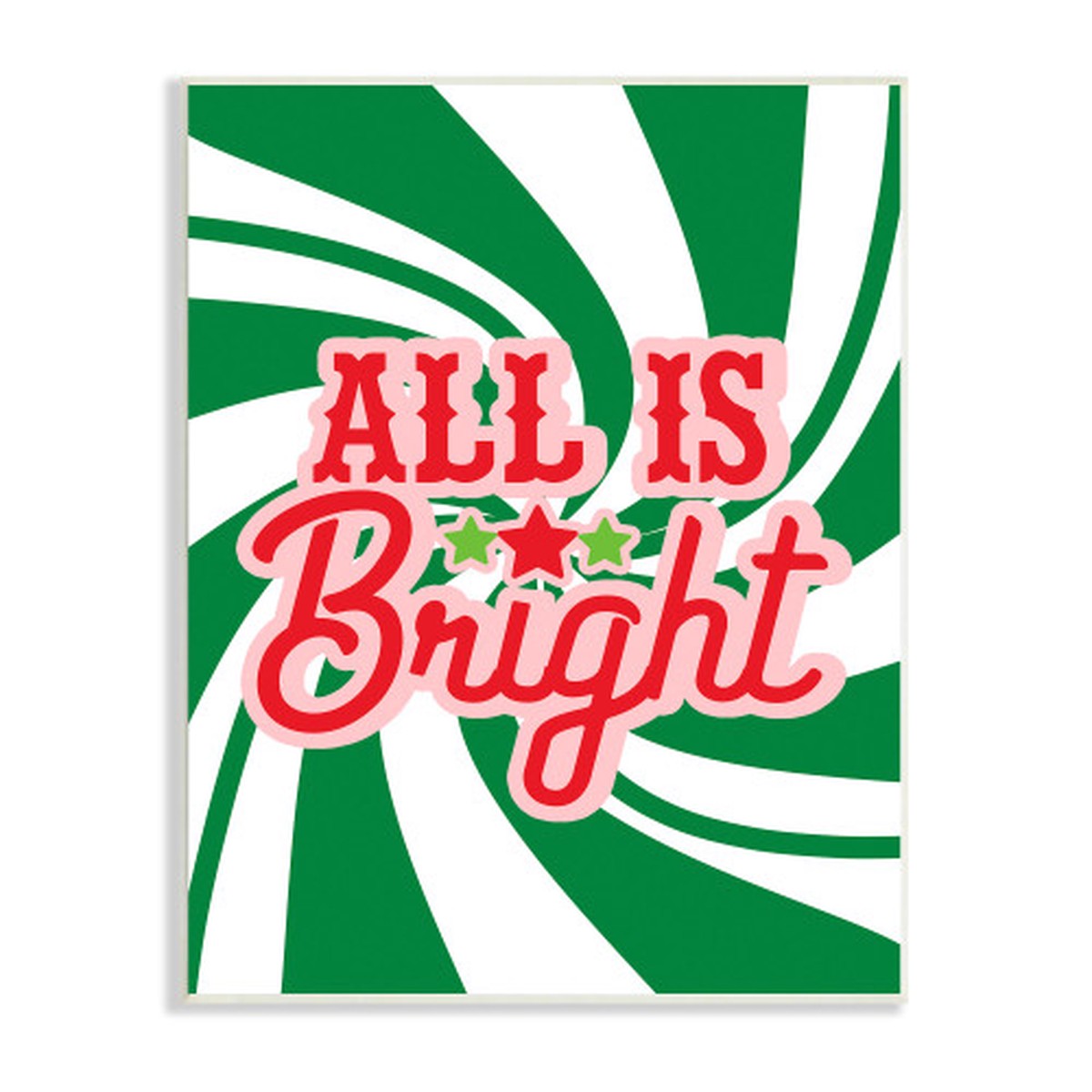 Green and Red Peppermint ALL IS Bright Christmas Wall Art Plaque 19" x 13"