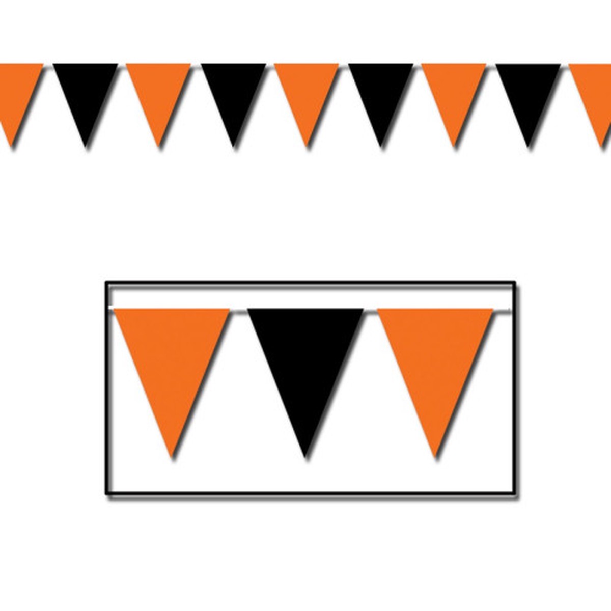 Halloween Pennant Plastic Banner - 30' - Orange and Black - Club Pack of 12