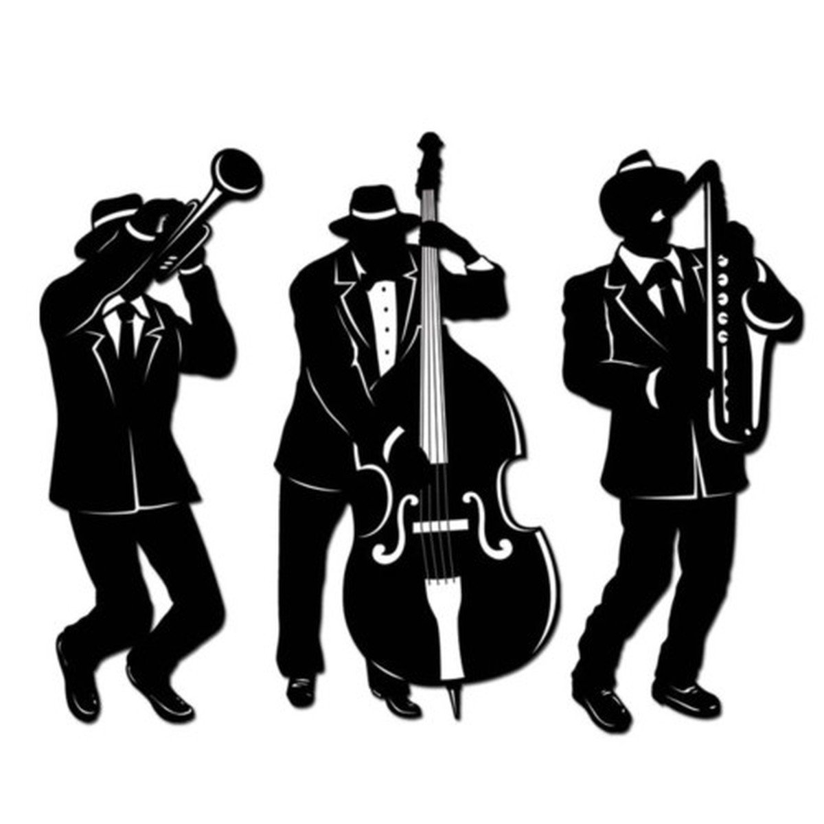 Jazz Trio Silhouettes Wall Decoration Props - 18" - Black and White - Pack of 36
