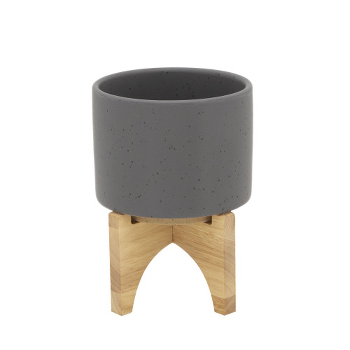 Matte Finish Speckled Ceramic Planter on Stand - 7" - Gray and Brown