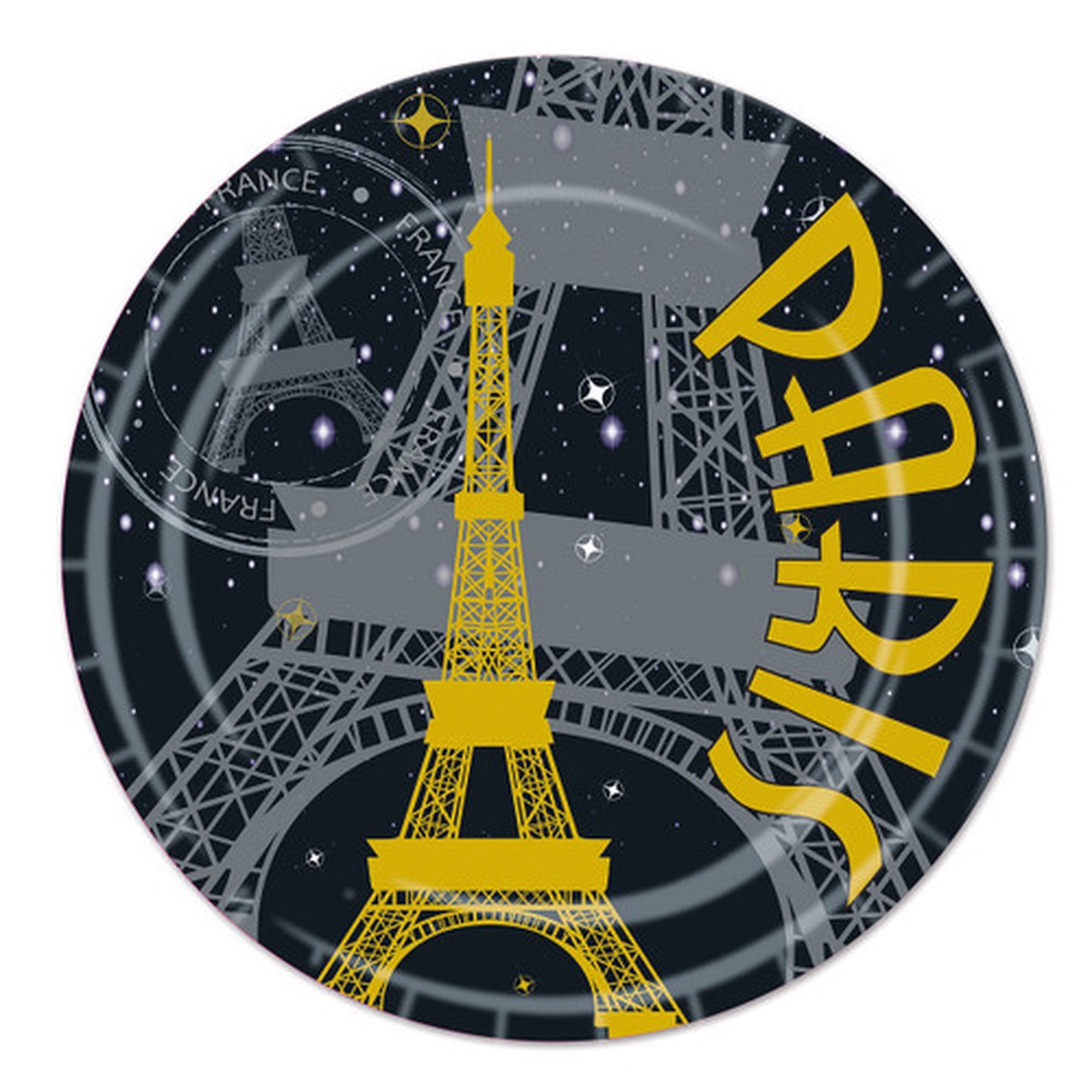 Pack of 96 Black and Gold Paris Eiffel Tower Dinner Plates 9"