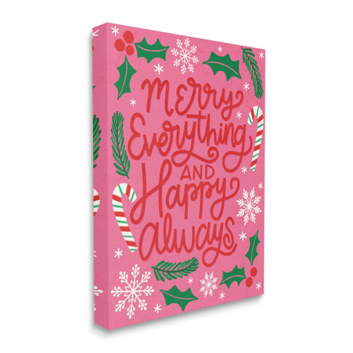 Pink and Green Merry Everything and Happy Always Rectangular Canvas Wall Art 30" x 24"