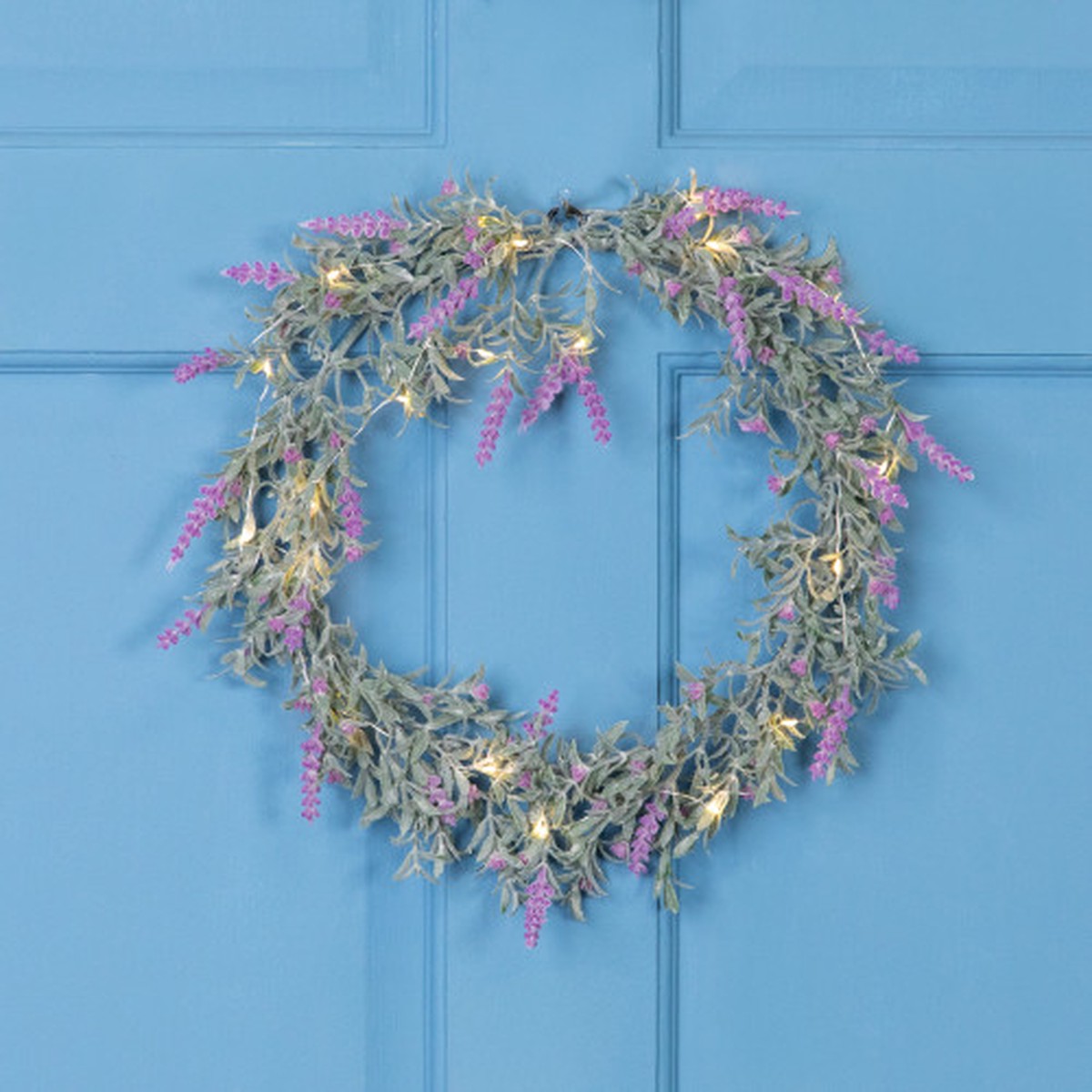 Pre-Lit Battery Operated Pink Lavender Spring Wreath- 16" - White LED Lights