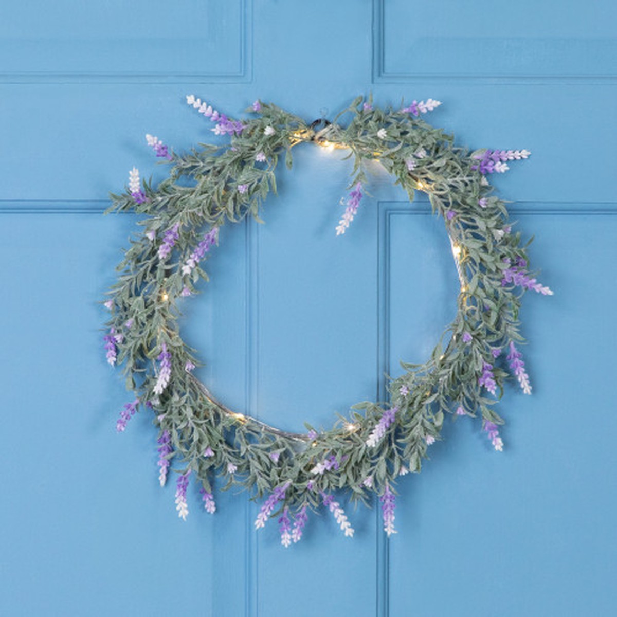 Pre-Lit Battery Operated Purple Ombre Lavender Spring Wreath- 16" - White LED Lights