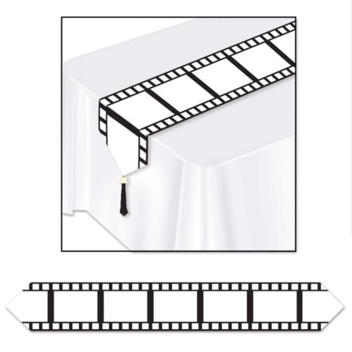 Printed Filmstrip Table Runner - 72" - White and Green - Pack of 12