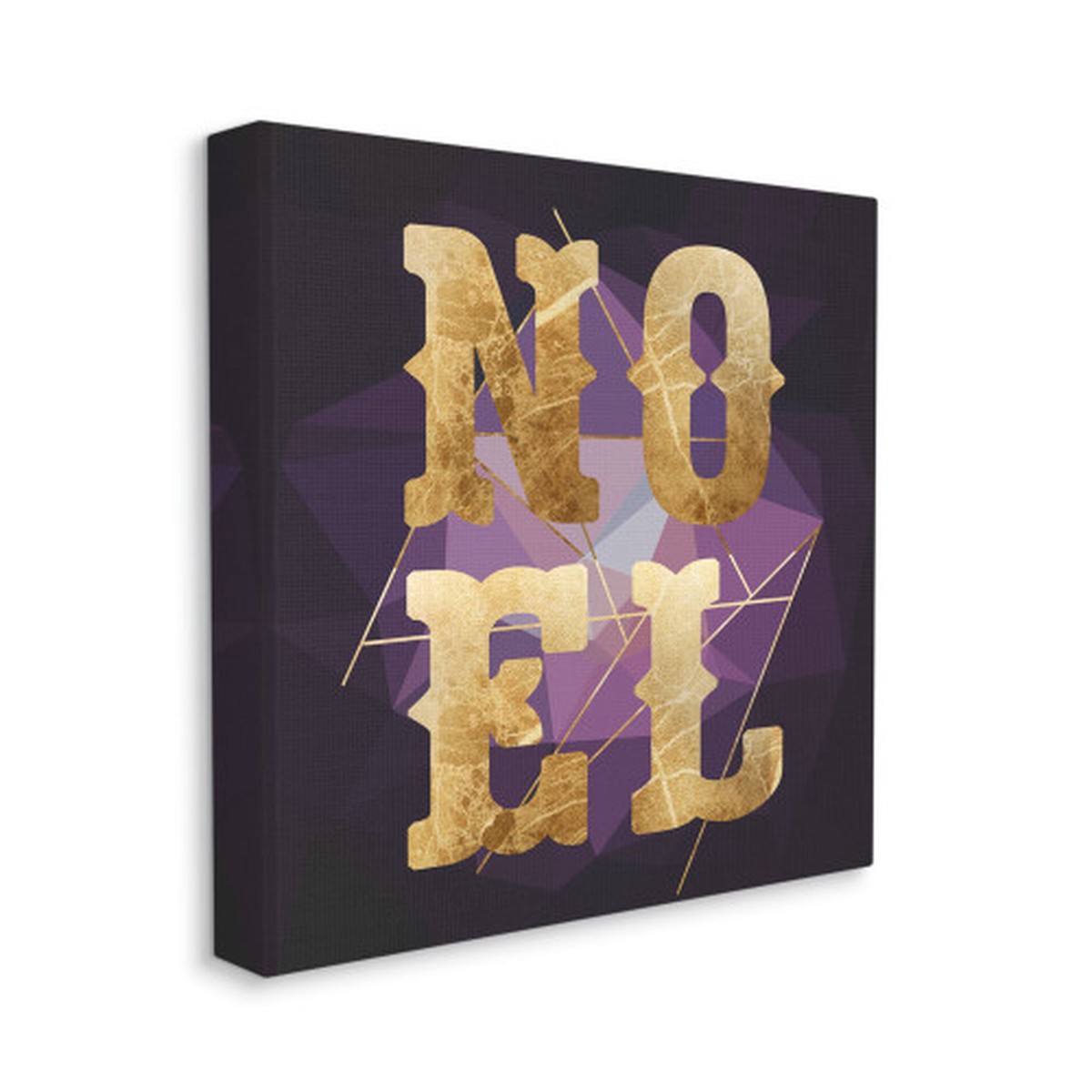 Purple and Gold "Noel" Typography Geometric Stretched Canvas Wall Art Decor 17" x 17"