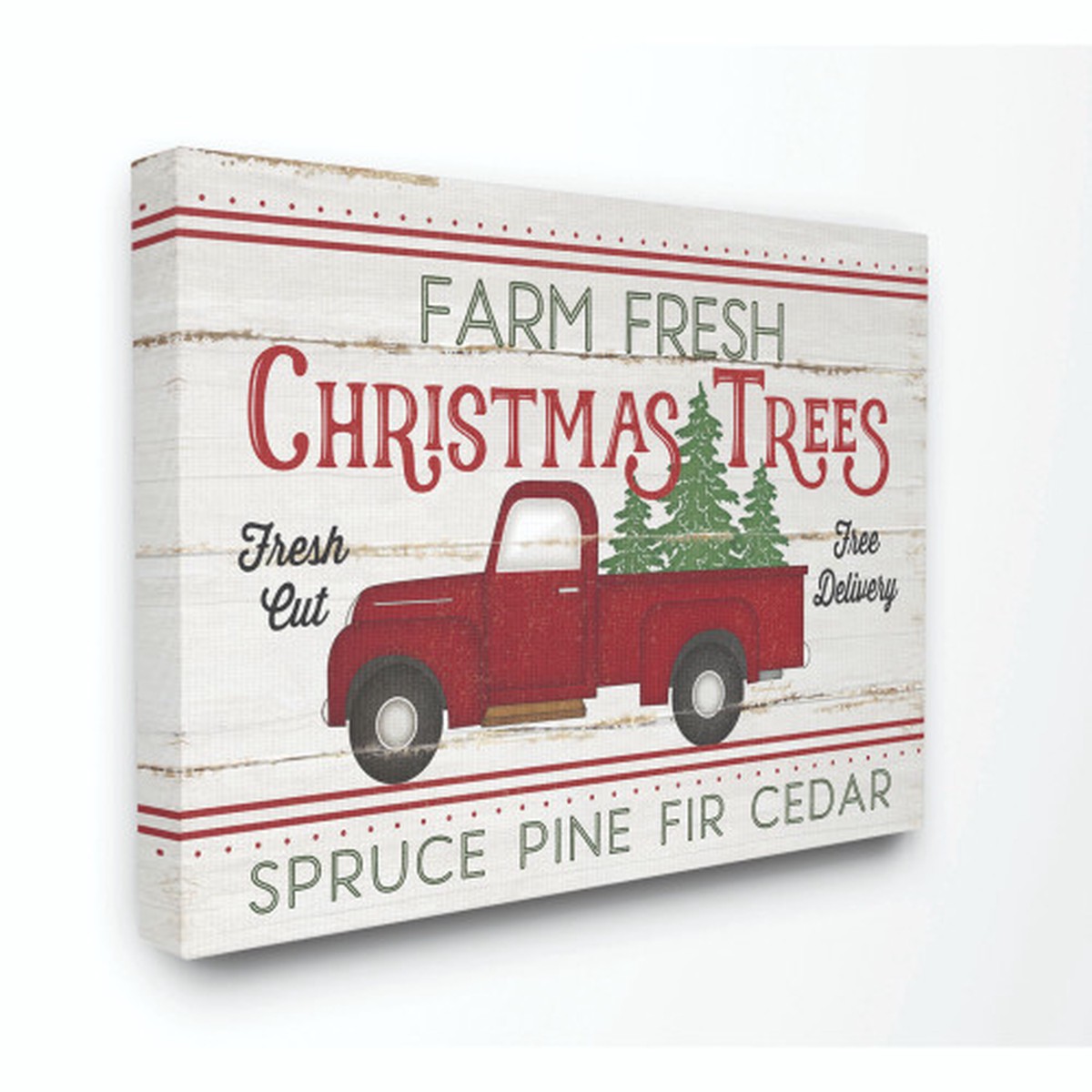 Red and Black Farm Fresh Christmas Trees Stretched Canvas Wall Art 16" x 20"