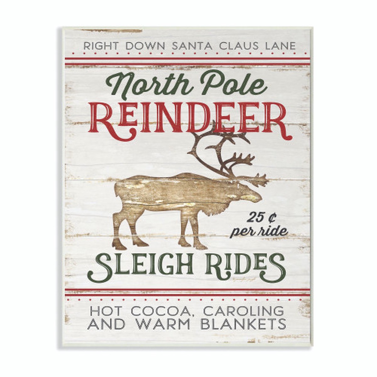 Red and Black North Pole Reindeer Holiday Christmas Wall Plaque Art 15" x 10"