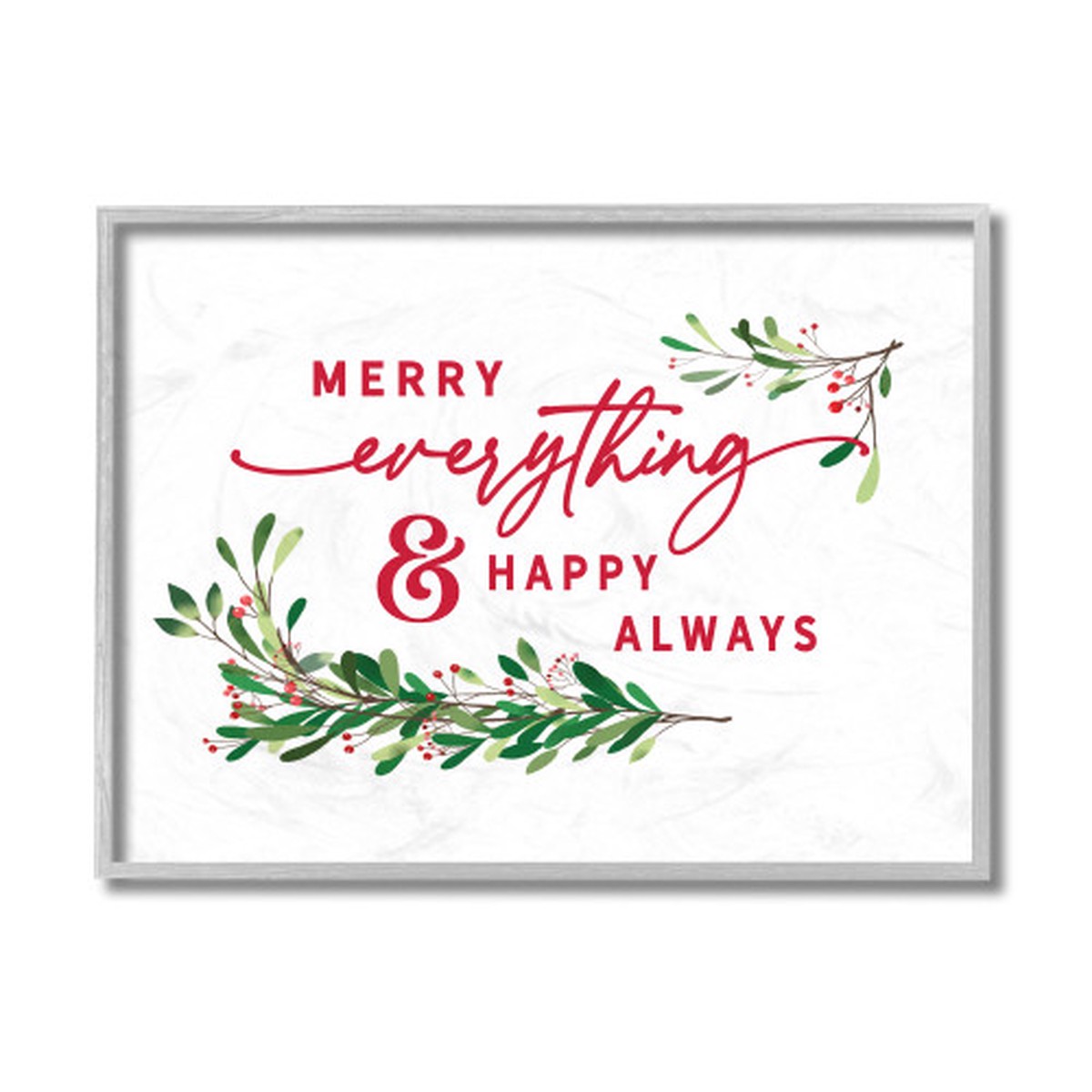 Red and Gray "Merry Everything Happy Always" Framed Giclee Texturized Christmas Wall Art 20" x 16"