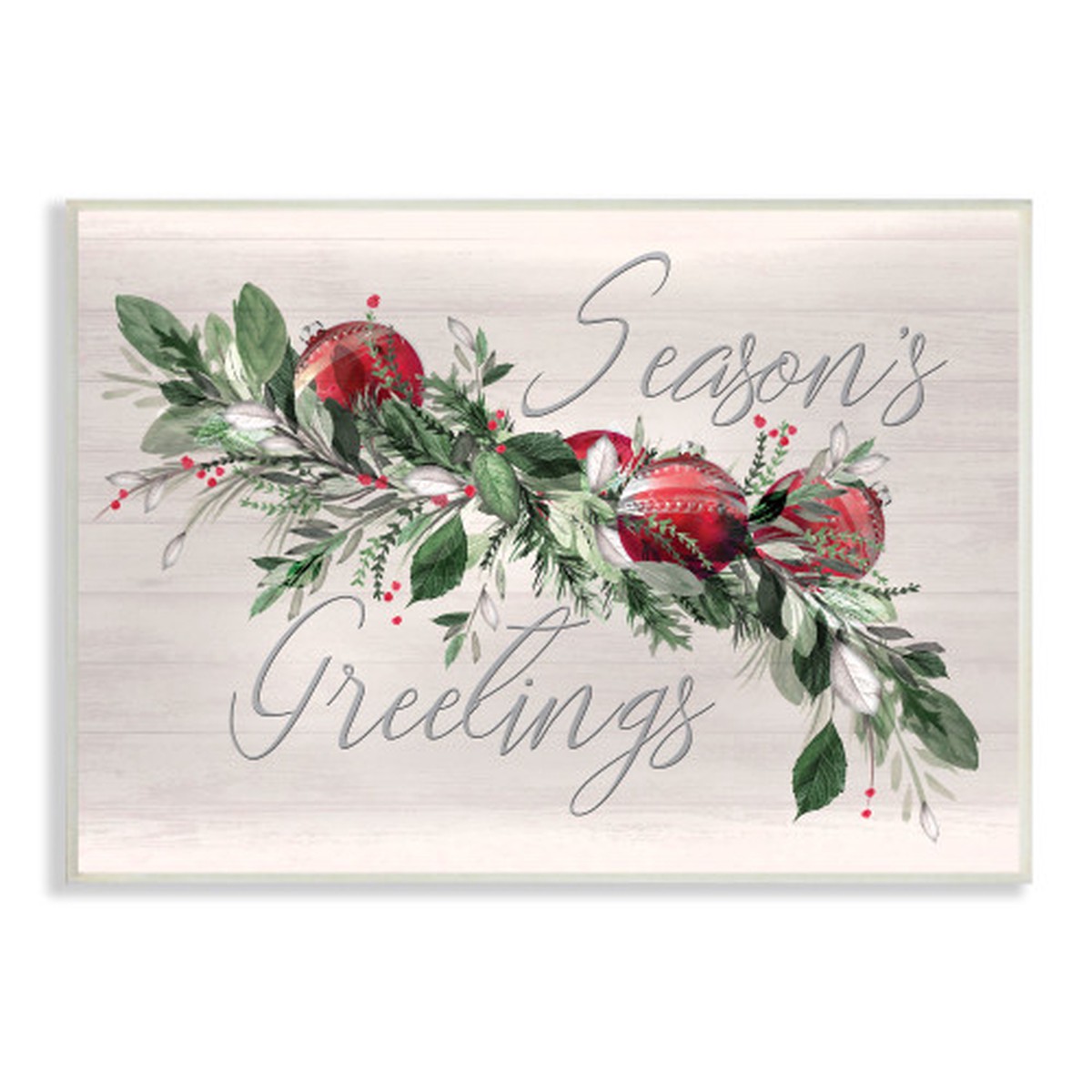 Red and Green Festive Ornaments Christmas Wall Plaque Art 10" x 15"