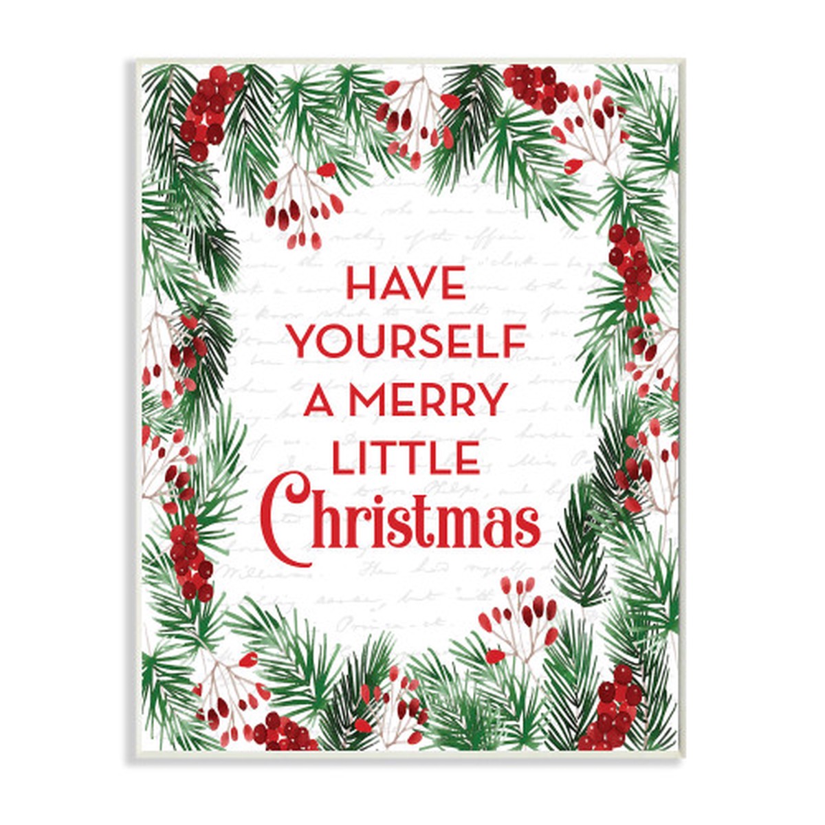 Red and Green "Merry Little Christmas" Pine Wreath Oversized Wall Plaque Art 19" x 13"