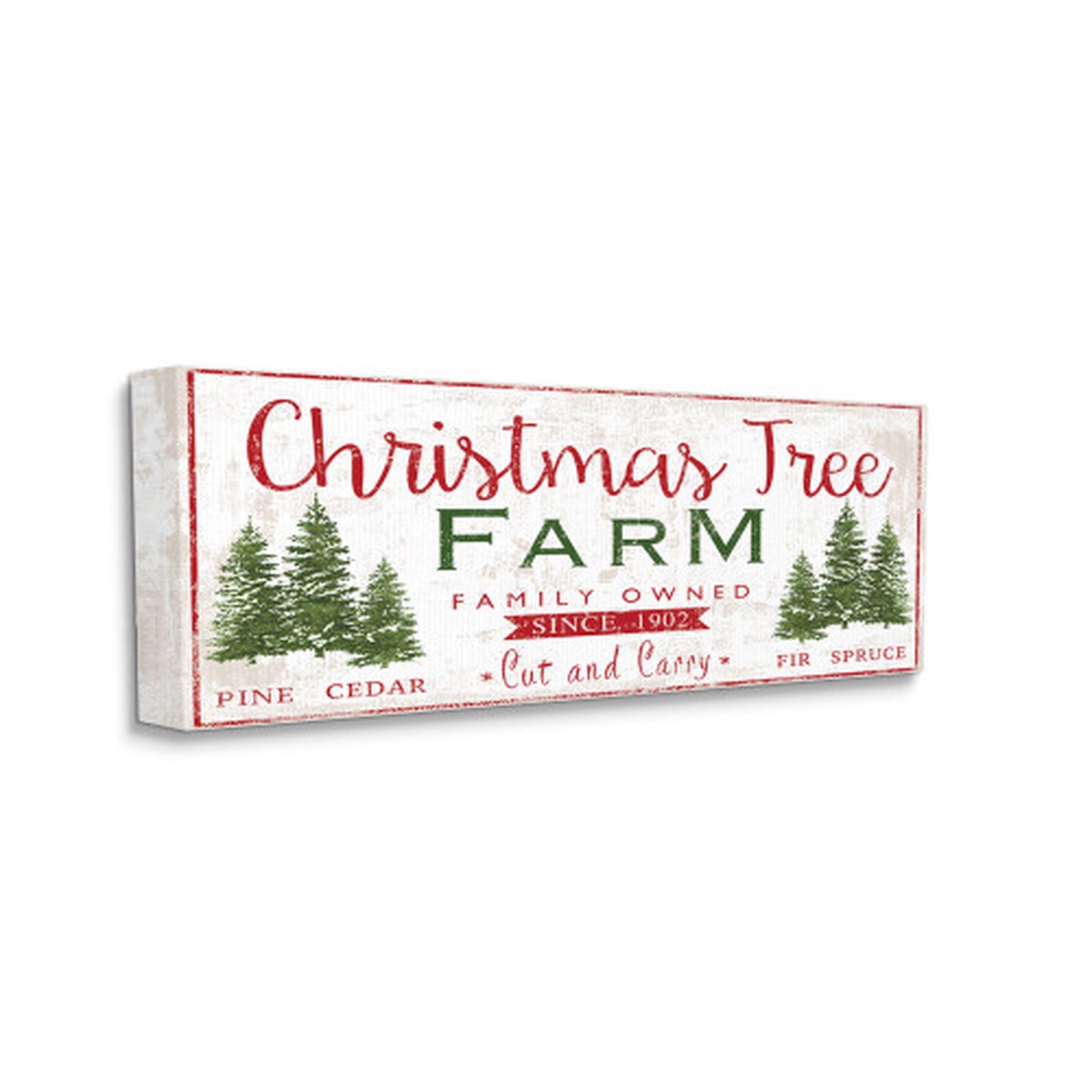 Red and Green Vintage Christmas Tree Farm Sign Oversized Stretched Wall Art 13" x 30"