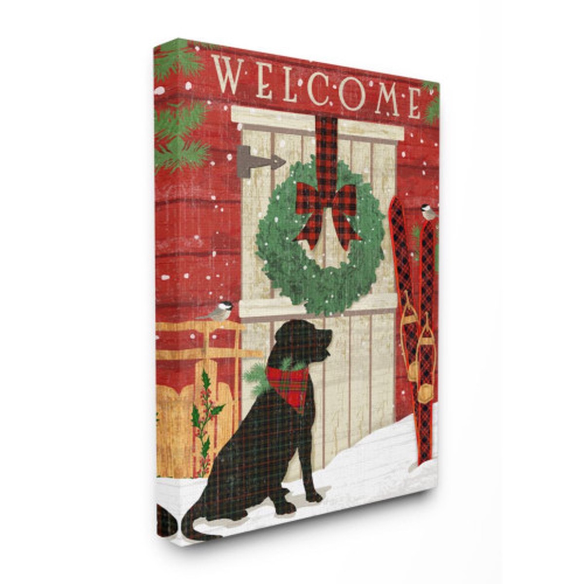 Red and Green Welcome Home Pet Scene Christmas Rectangular Wall Art Decor 40" x 30"