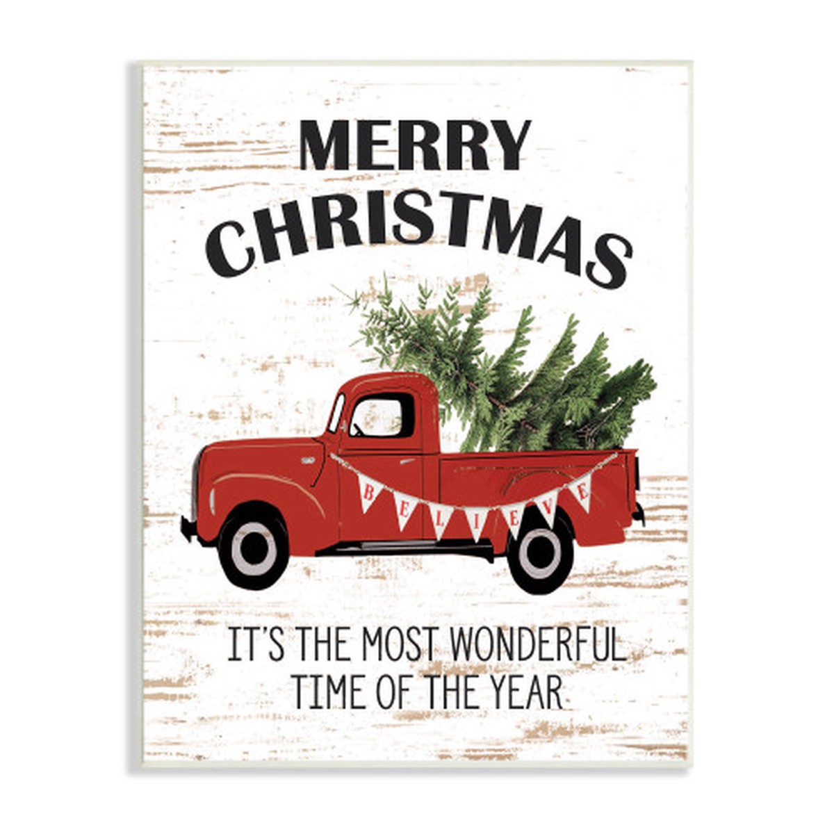 Red and White Christmas Vintage Truck Oversized Wall Plaque Art 19" x 13"
