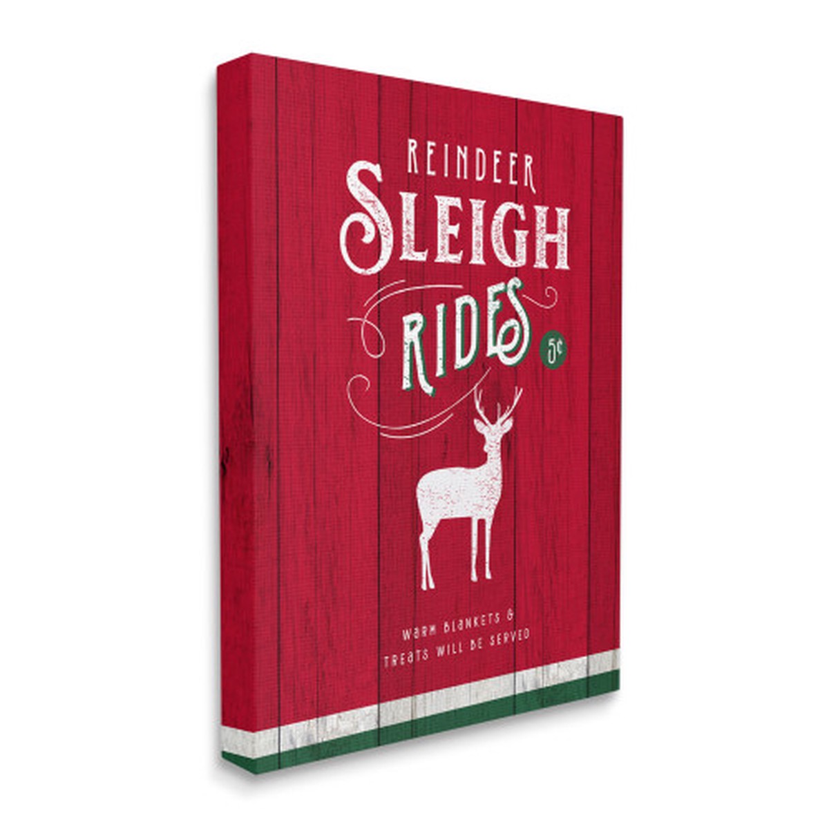 Red and White "Reindeer Sleigh Rides" Stretched Christmas Wall Art 30" x 24"
