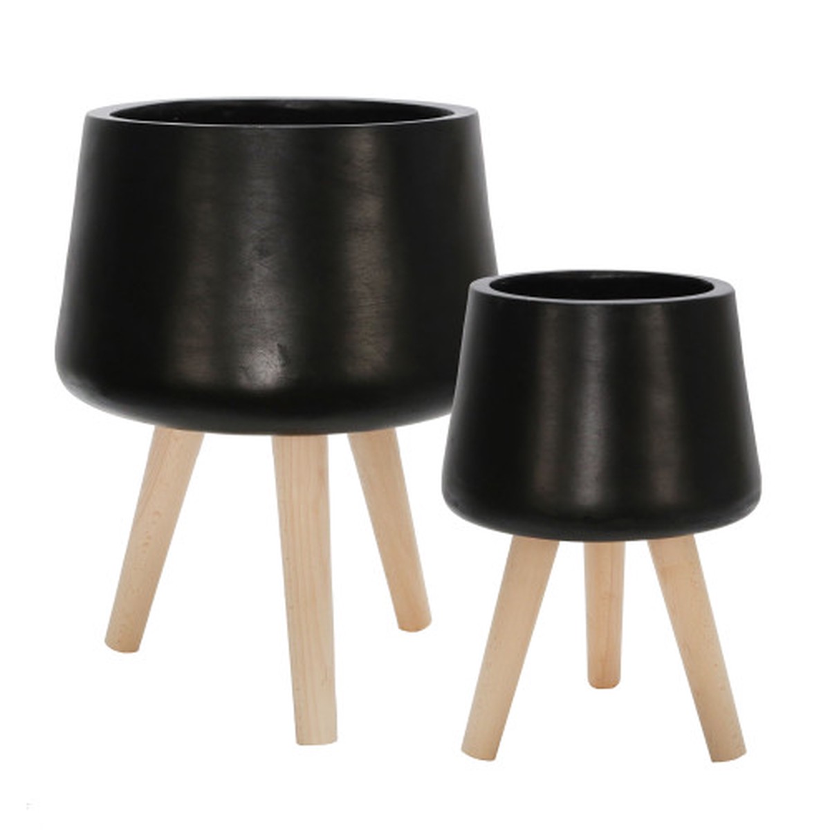 Set of 2 Black and Beige Ceramic Outdoor Standing Planters with Tripod Legs 19"