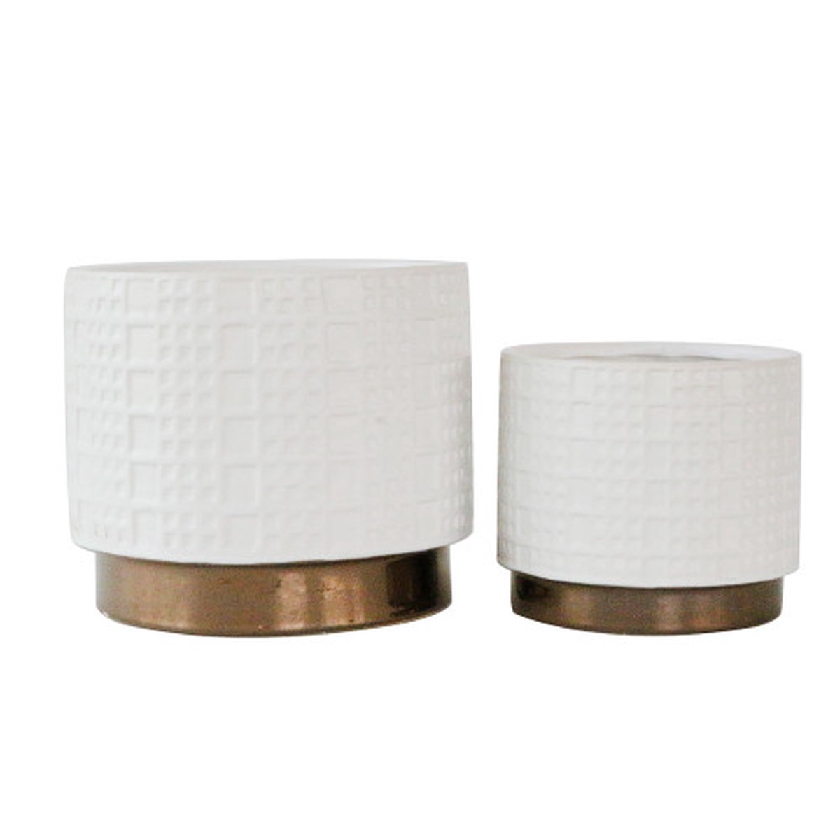 Set of 2 White and Brown Ceramic Mesh Outdoor Standing Planters 8"