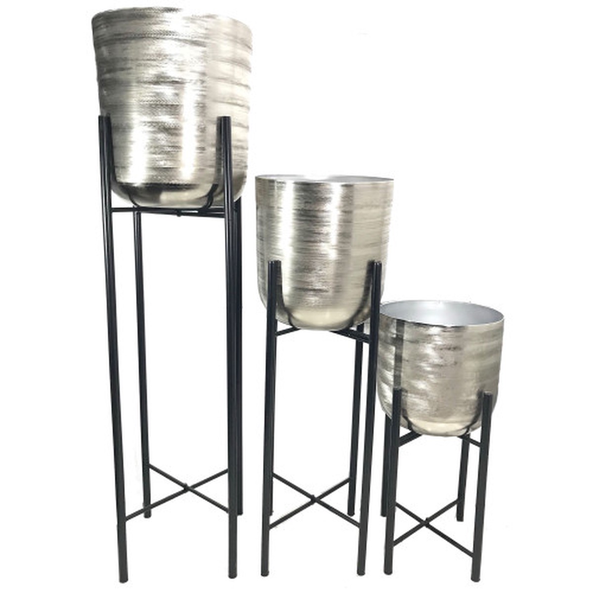 Set of 3 Silver and Black Solid Standing Planters 40"