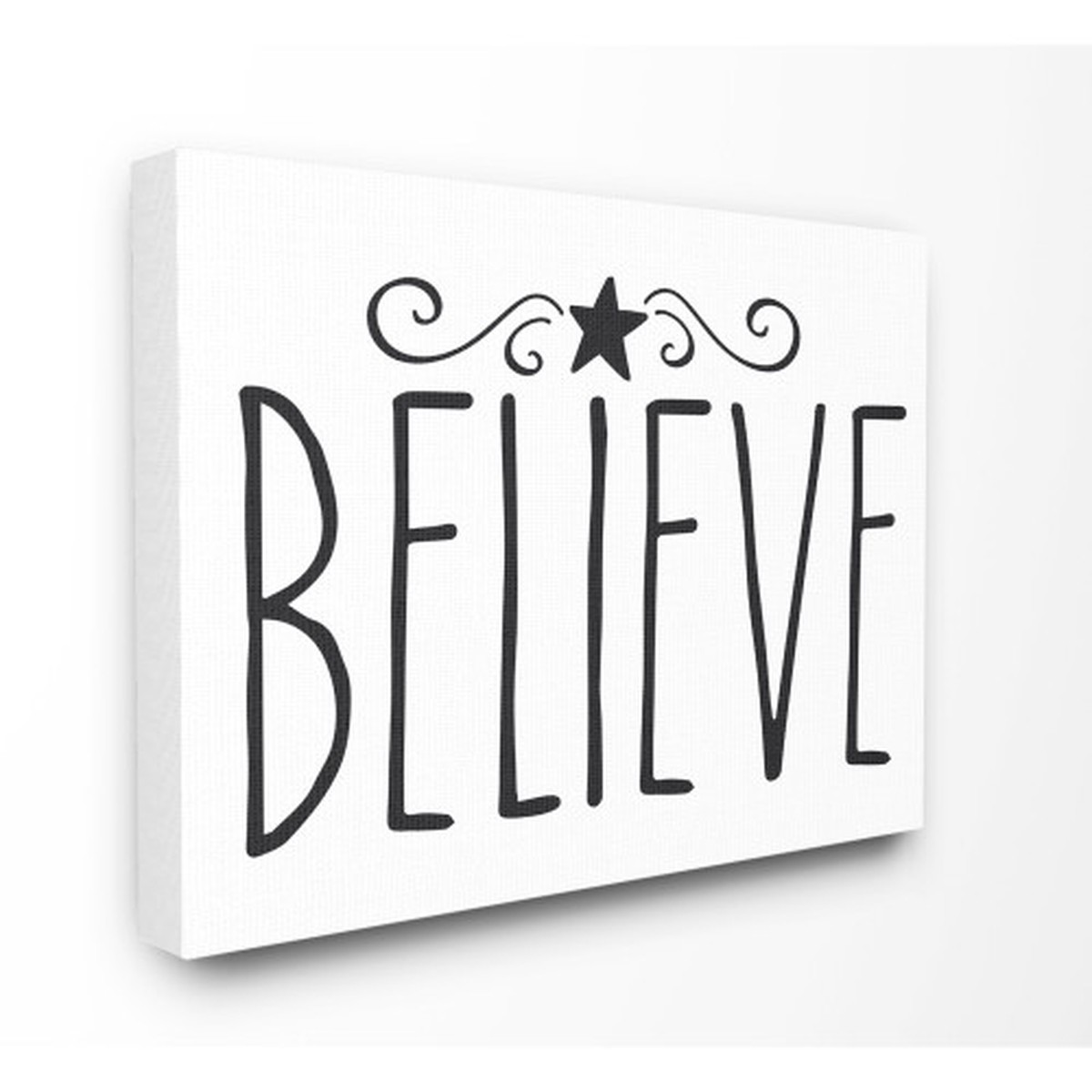 White and Black "Believe" Holiday Stretched Rectangular Christmas Wall Art 24" x 30"