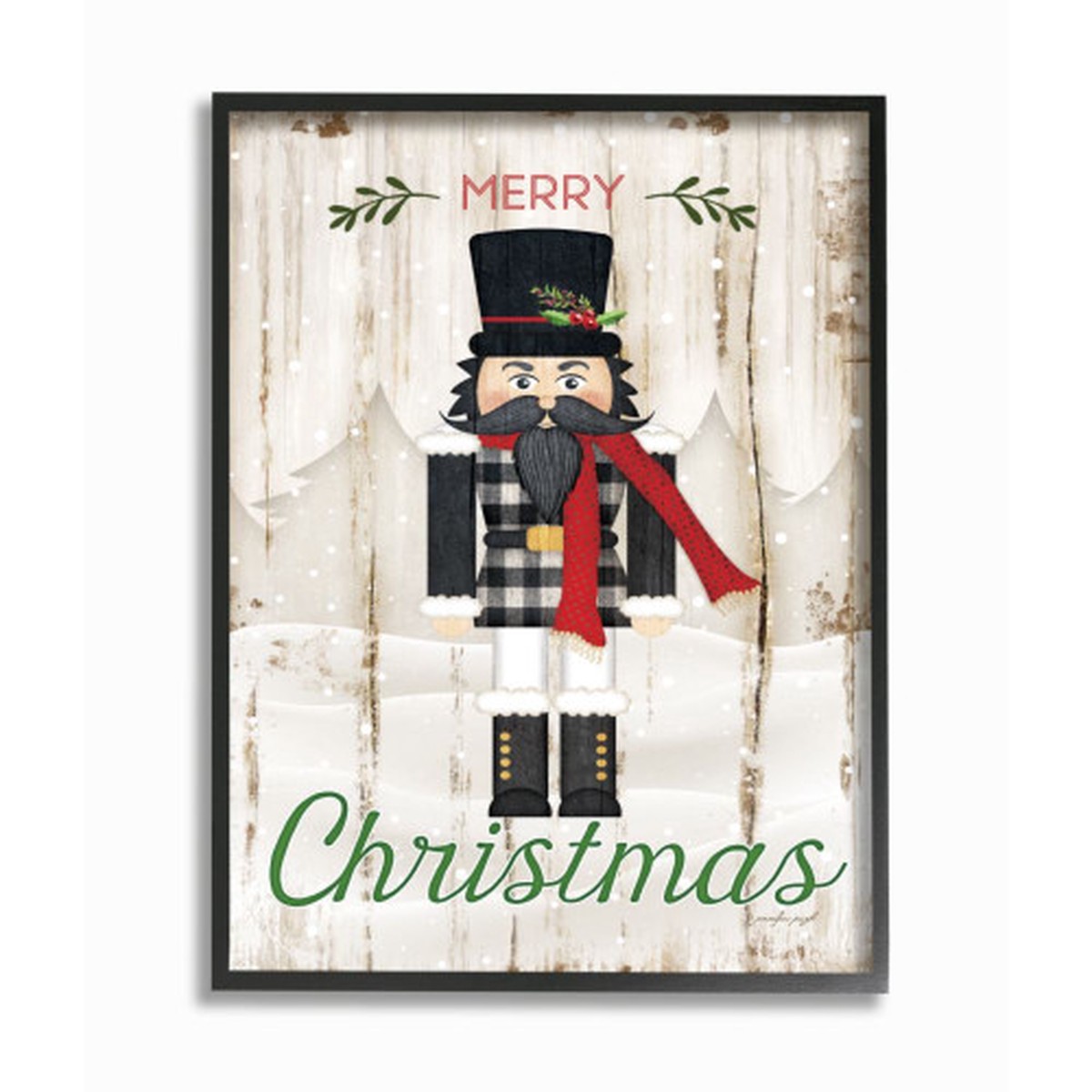 White and Black "Merry Christmas" Winter Nutcracker Christmas Framed Wall Art 20" x 16"