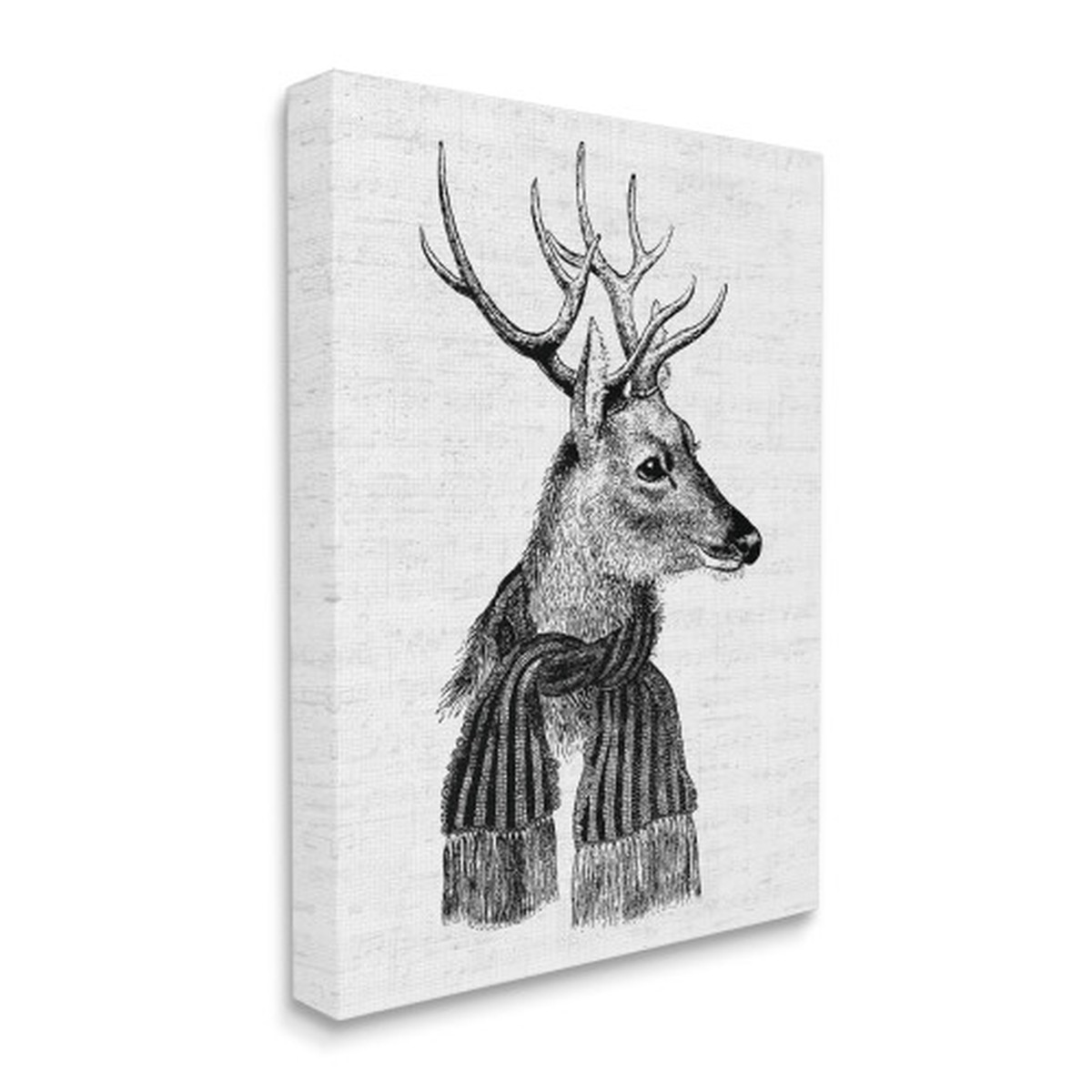 White and Black Reindeer in Scarf Minimal Portrait Stretched Christmas Wall Art 40" x 30"