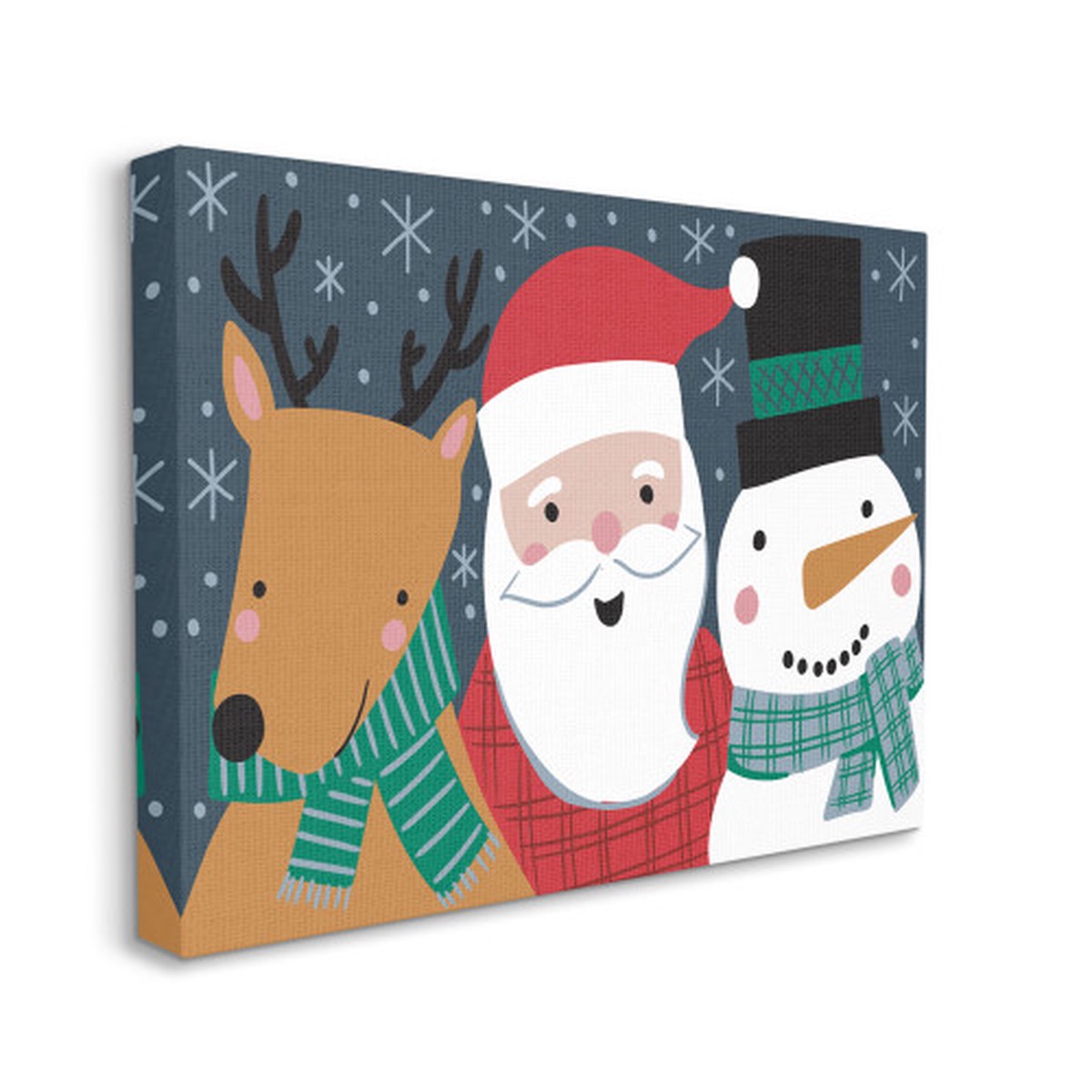 White and Blue Christmas Santa Reindeer Snowman Rectangular Canvas Wall Art 48" x 36"