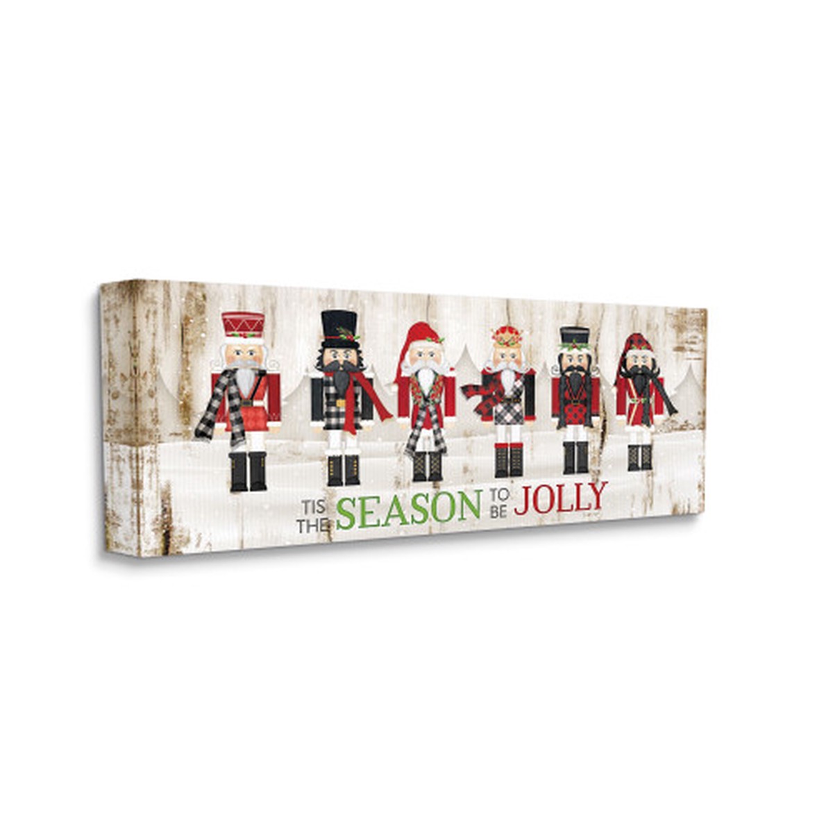White and Red Jolly Festive Christmas Nutcrackers Stretched Canvas Wall Art 10" x 24"