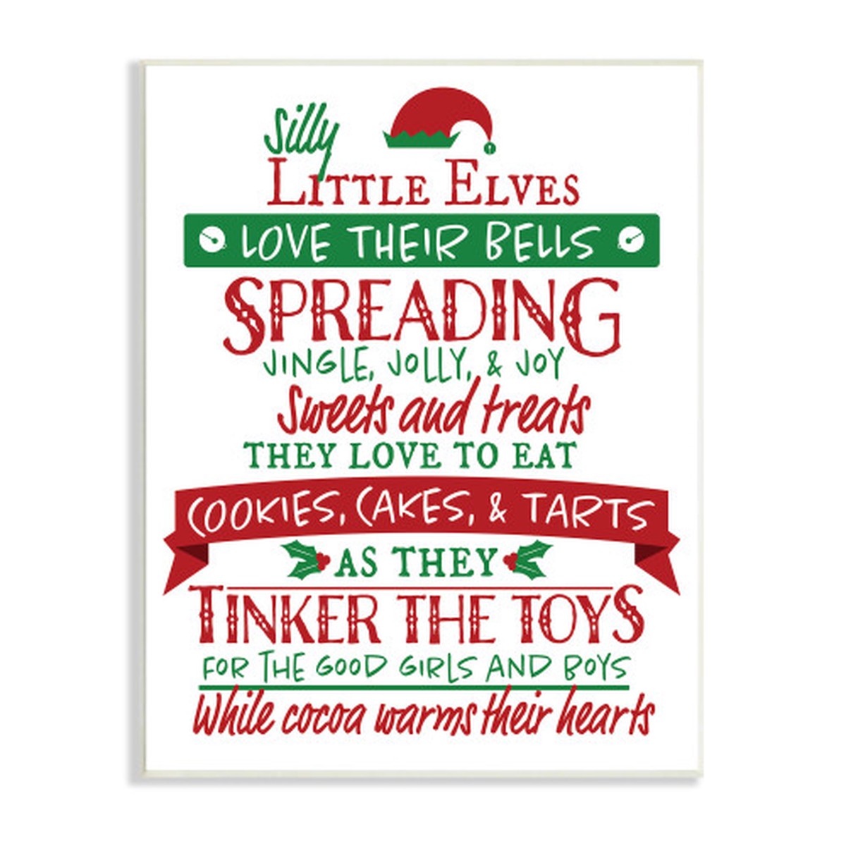 White and Red Little Elves Festive List Phrases Christmas Wall Plaque Art 19" x 13"
