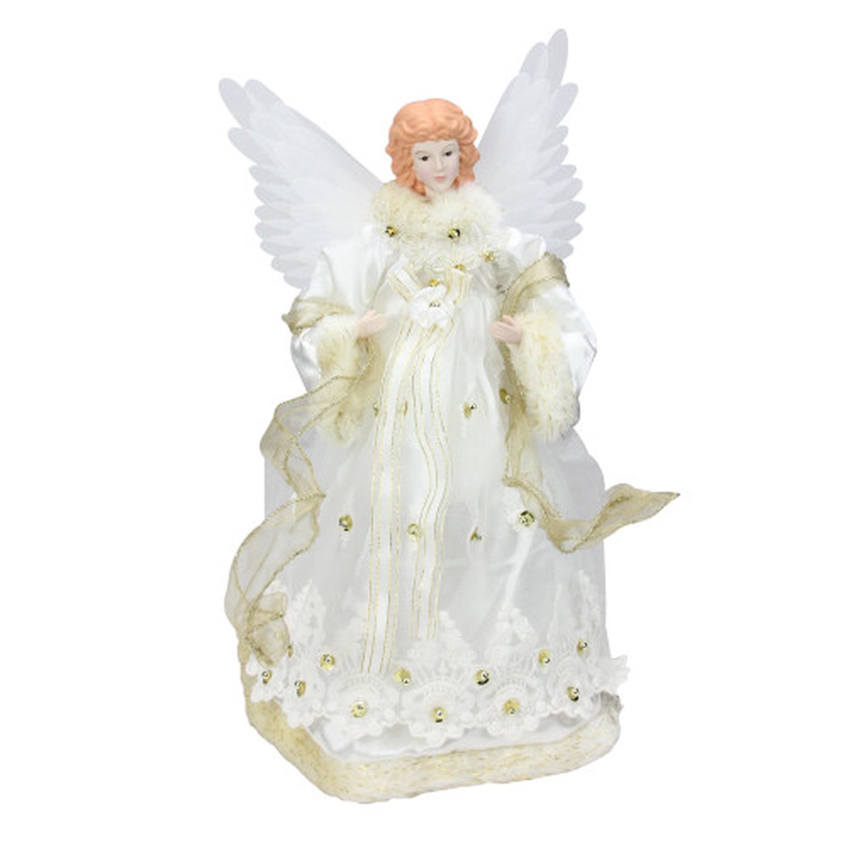 16" Lighted Gold Fiber Optic Animated Porcelain Angel Christmas Tree Topper