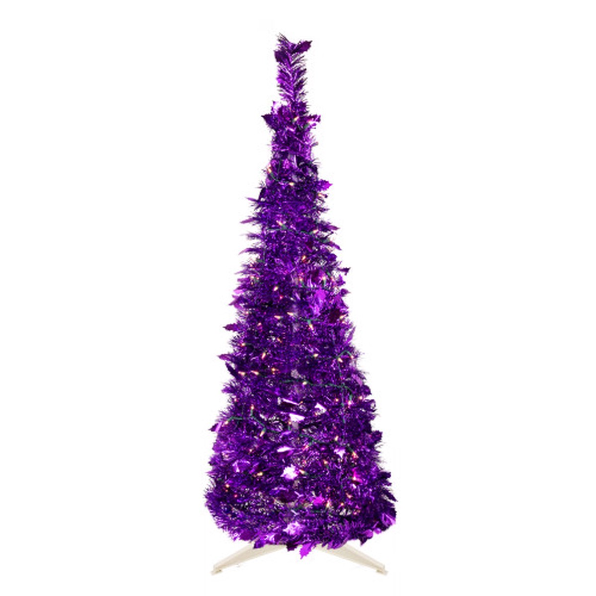 4' Pre-Lit Purple Tinsel Pop-Up Artificial Christmas Tree, Clear Lights