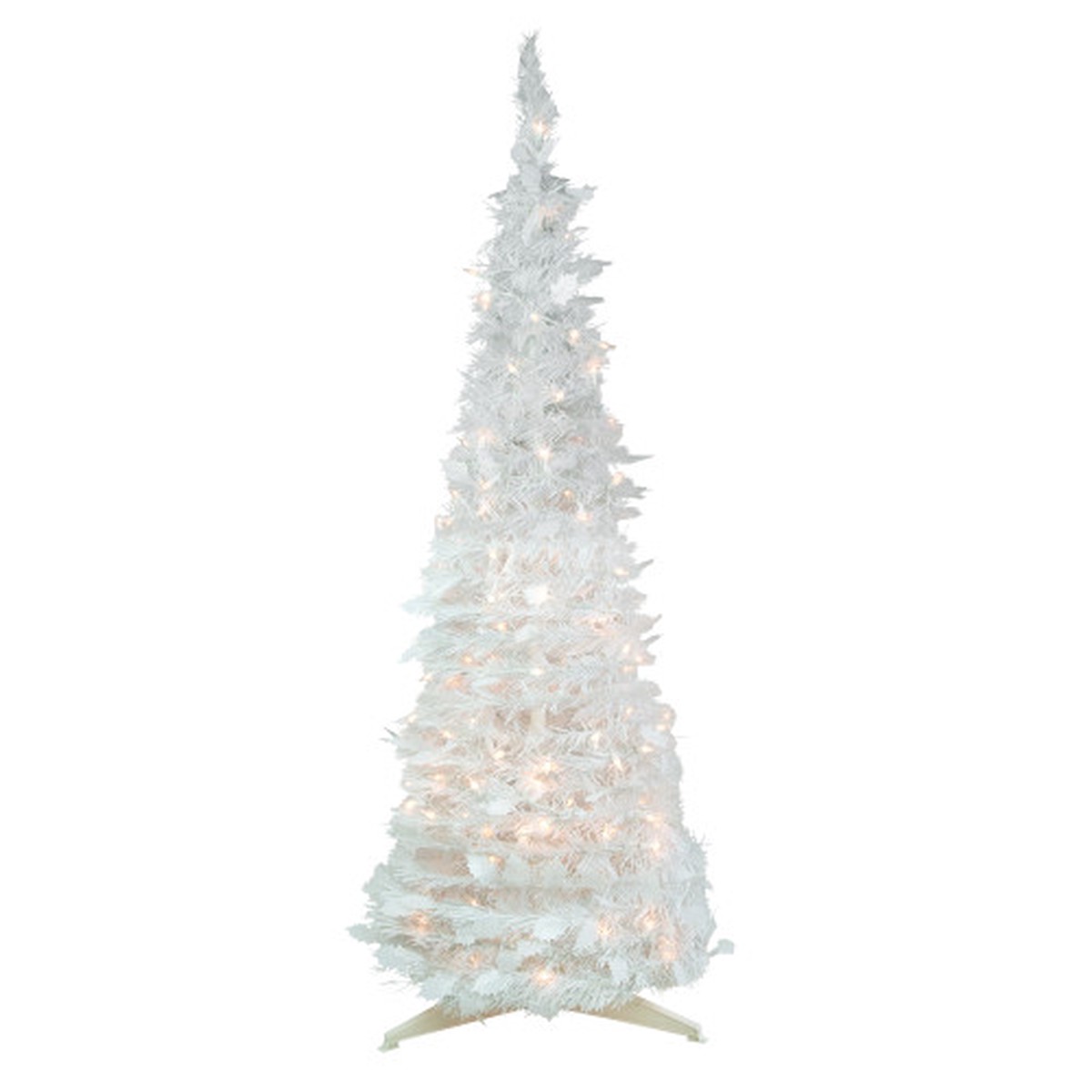 4' Pre-Lit White Tinsel Pop-Up Artificial Christmas Tree, Clear Lights