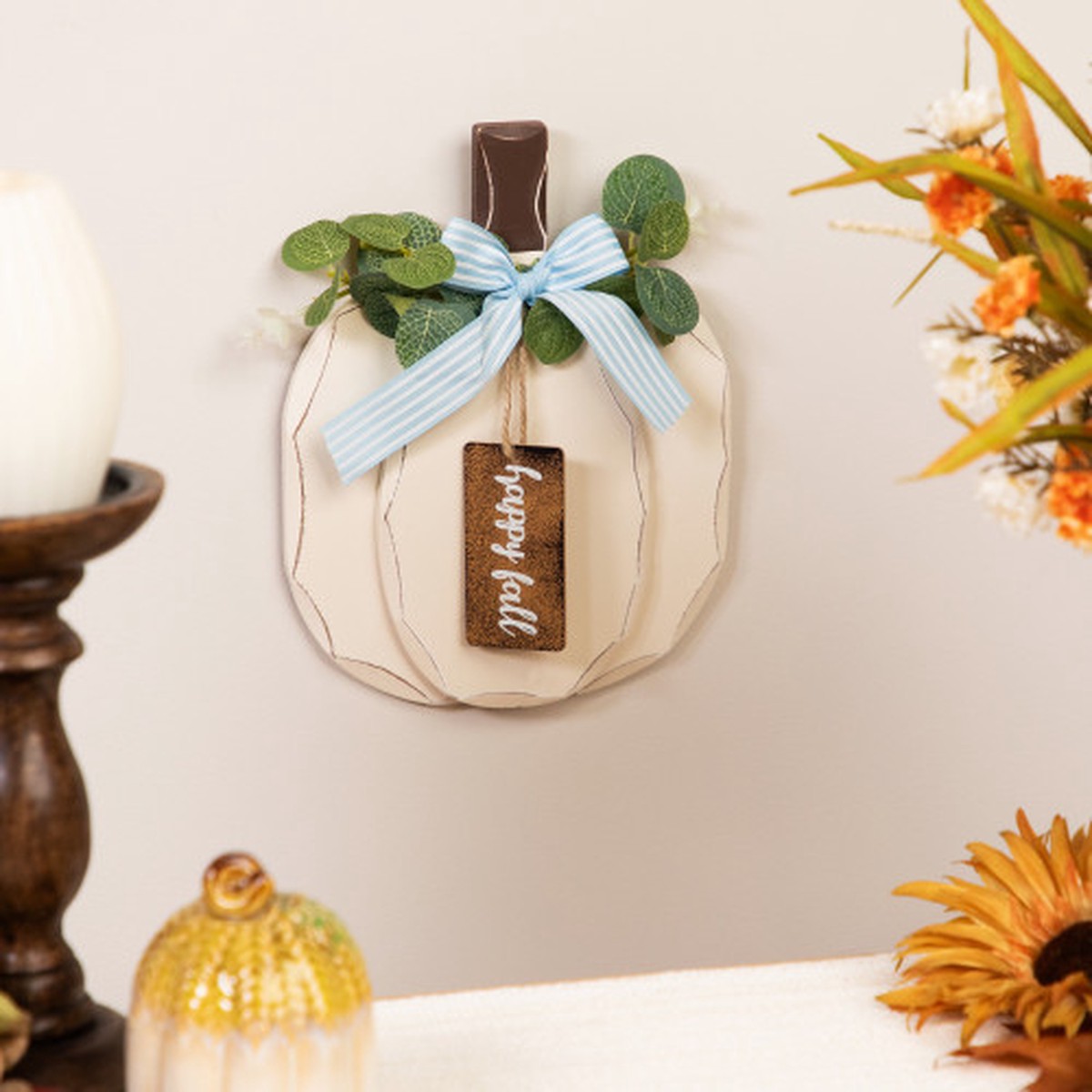 9" Happy Fall Pumpkin Fall Harvest Hanging Wall Decoration