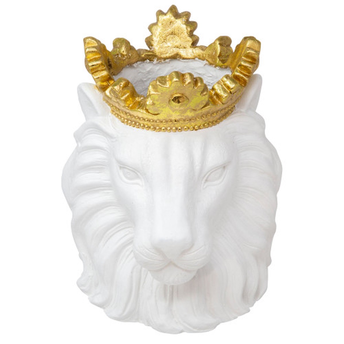 9" White and Gold Lion Face Planter with Crown