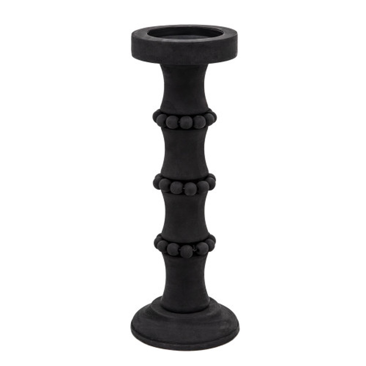 Banded Bead Pillar Candle Holder - 15" - Black