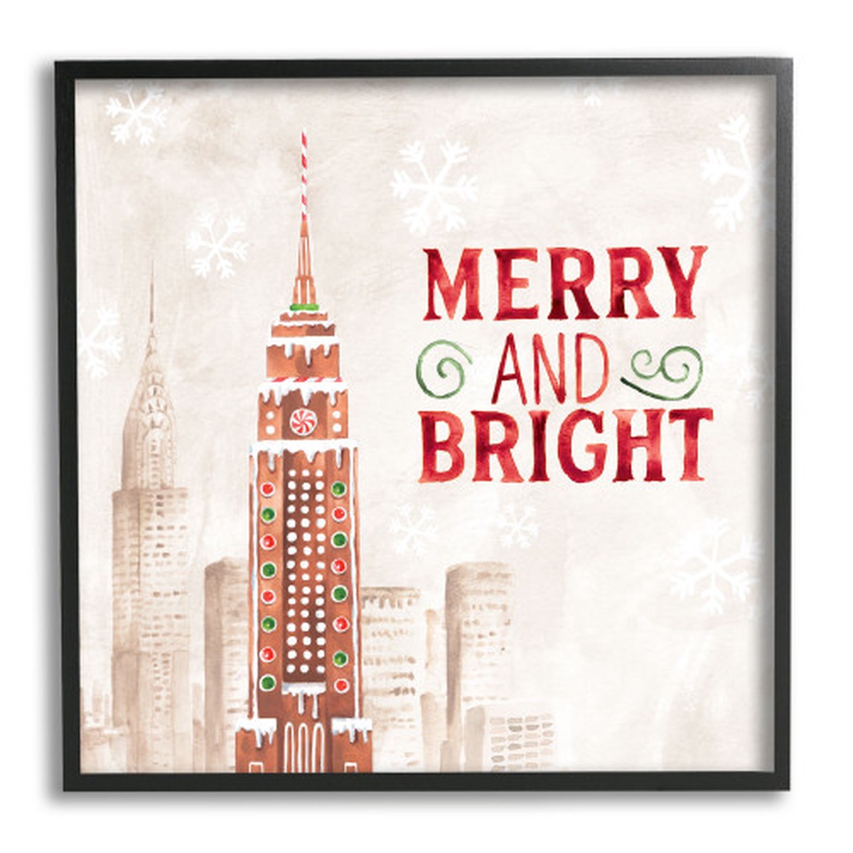 Brown Gingerbread Architecture Cityscape Black Framed Wall Art 17" x 17"