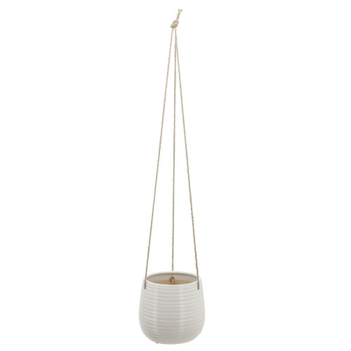 Ceramic Outdoor Striped Pattern Hanging Planter - 7" - White and Brown