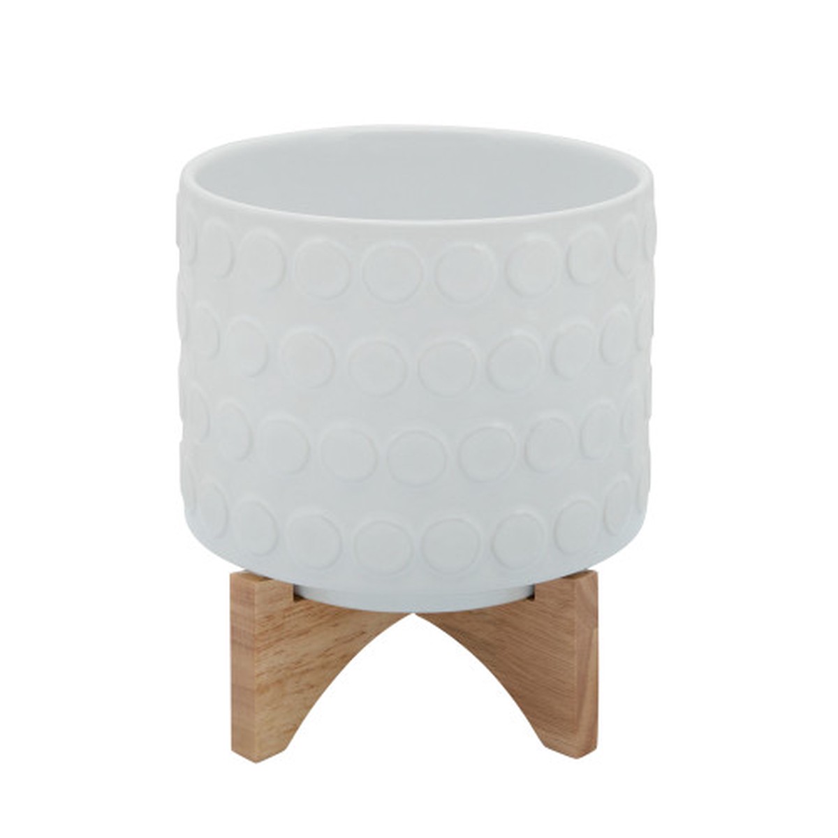 Ceramic Polka Dotted Planter on Stand - 9" - White and Beige