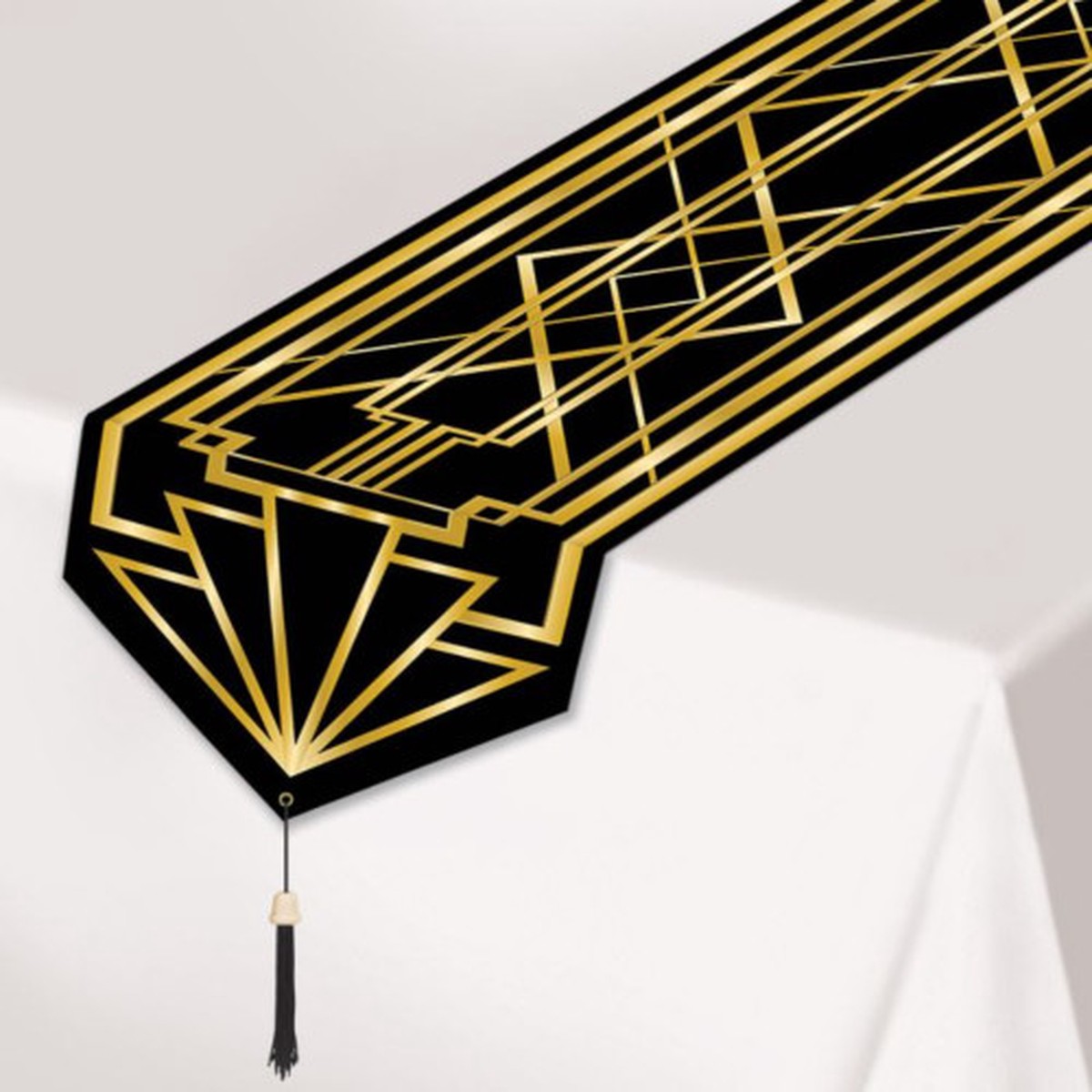 Checkered and Stripes Table Runner - 72" - Gold and Black- Pack of 12