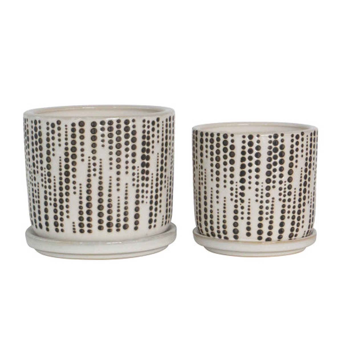 Dotted Ceramic Planters with Saucers - 6" - Beige and Black - Set of 2