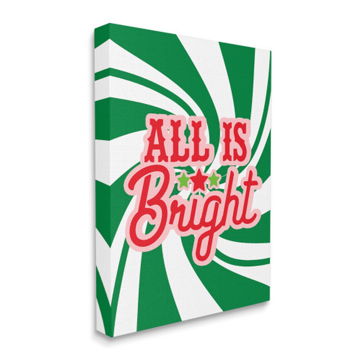 Green and Red ALL IS Bright Peppermint Spiral Rectangular Canvas Wall Art 30" x 24"