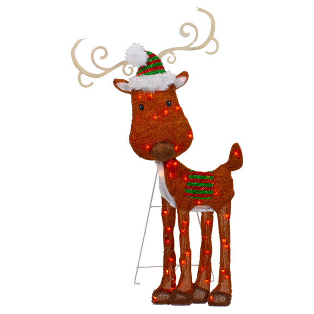 Lighted 2D Chenille Reindeer Outdoor Christmas Decoration - 32" - Red - Warm White